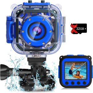 PROGRACE Kids Waterproof Camera for Boys – Underwater Digital Toy with 32GB