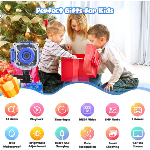 PROGRACE Kids Waterproof Camera for Boys – Underwater Digital Toy with 32GB