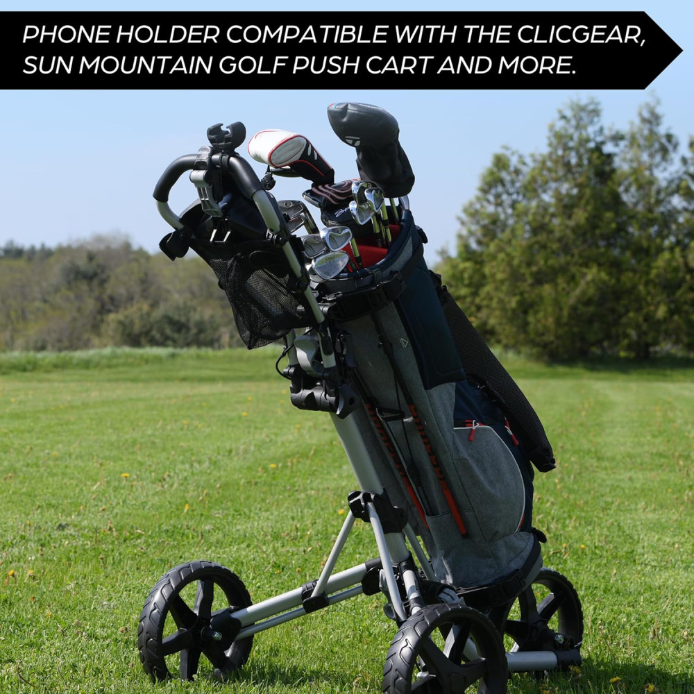 Golf Push Cart Phone Holder - Silicone Mount for Clicgear & More