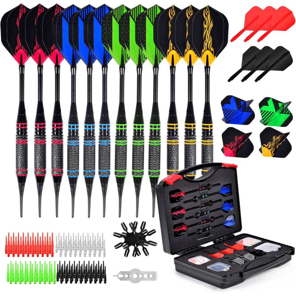 Professional Soft Tip Darts Set 12Pcs with Extras & Storage Case
