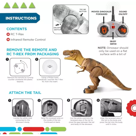 Discovery™ Dinosaure T-Rex Télécommandé – Jouet RC Réaliste avec Pas, Rugissements et Mâchoire Active, Pour Enfants 6+