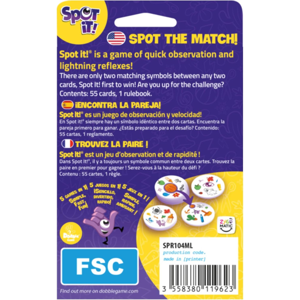 Asmodee Spot It! Classic Card Game 2024 - Pocket Eco Edition, 5-in-1 Fun
