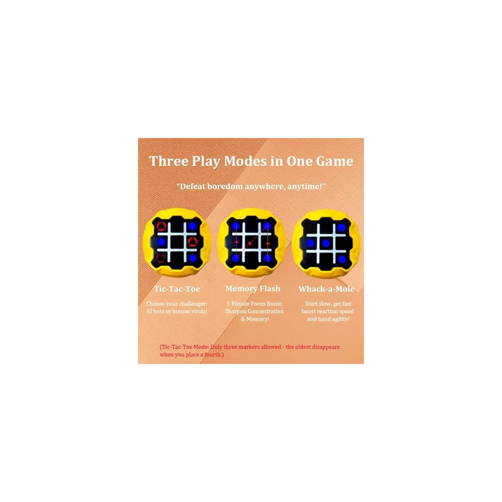 Tendry 3-in-1 Tic Tac Toe LED Travel Game for Kids & Adults - Yellow