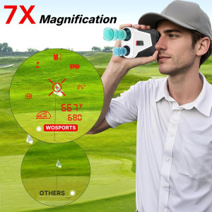 WOSPORTS Red OLED Golf Rangefinder 1200Y, 7X Magnification, Slope