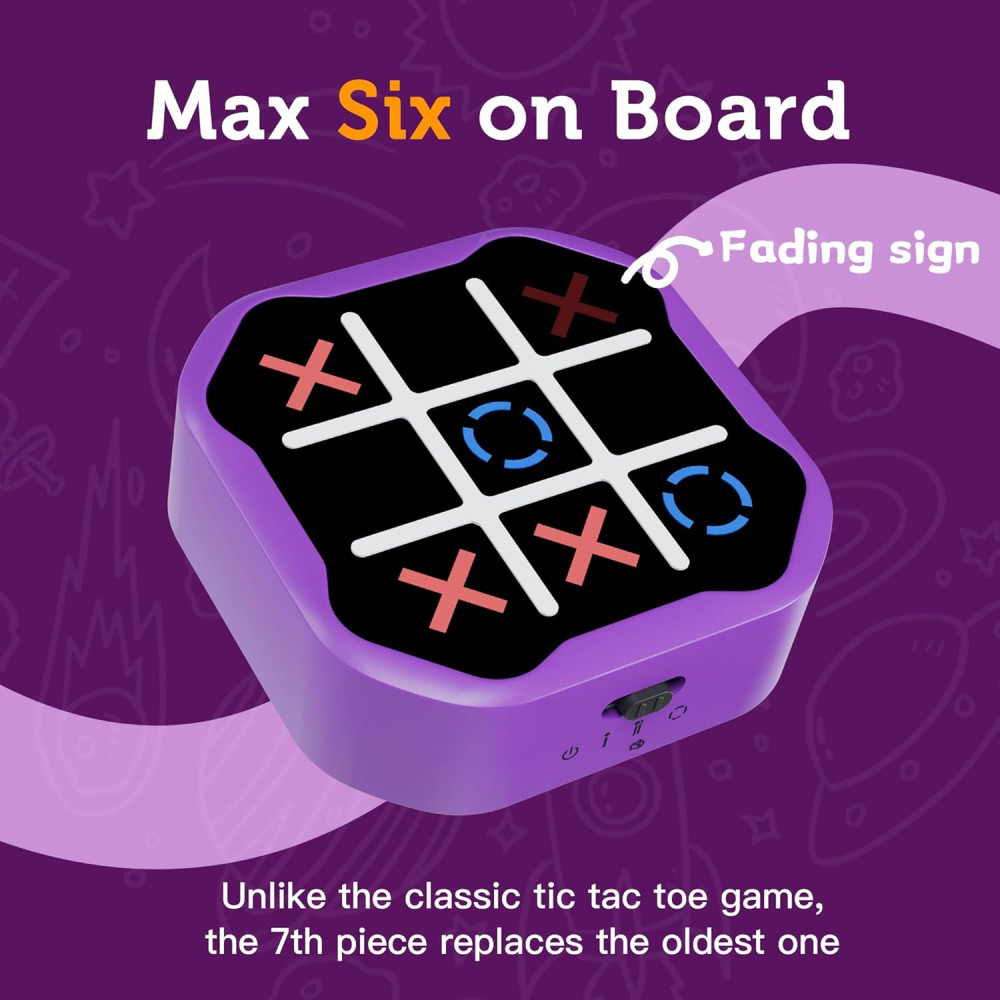 3-in-1 Electronic Tic Tac Toe Game - Handheld Travel Toy, Purple