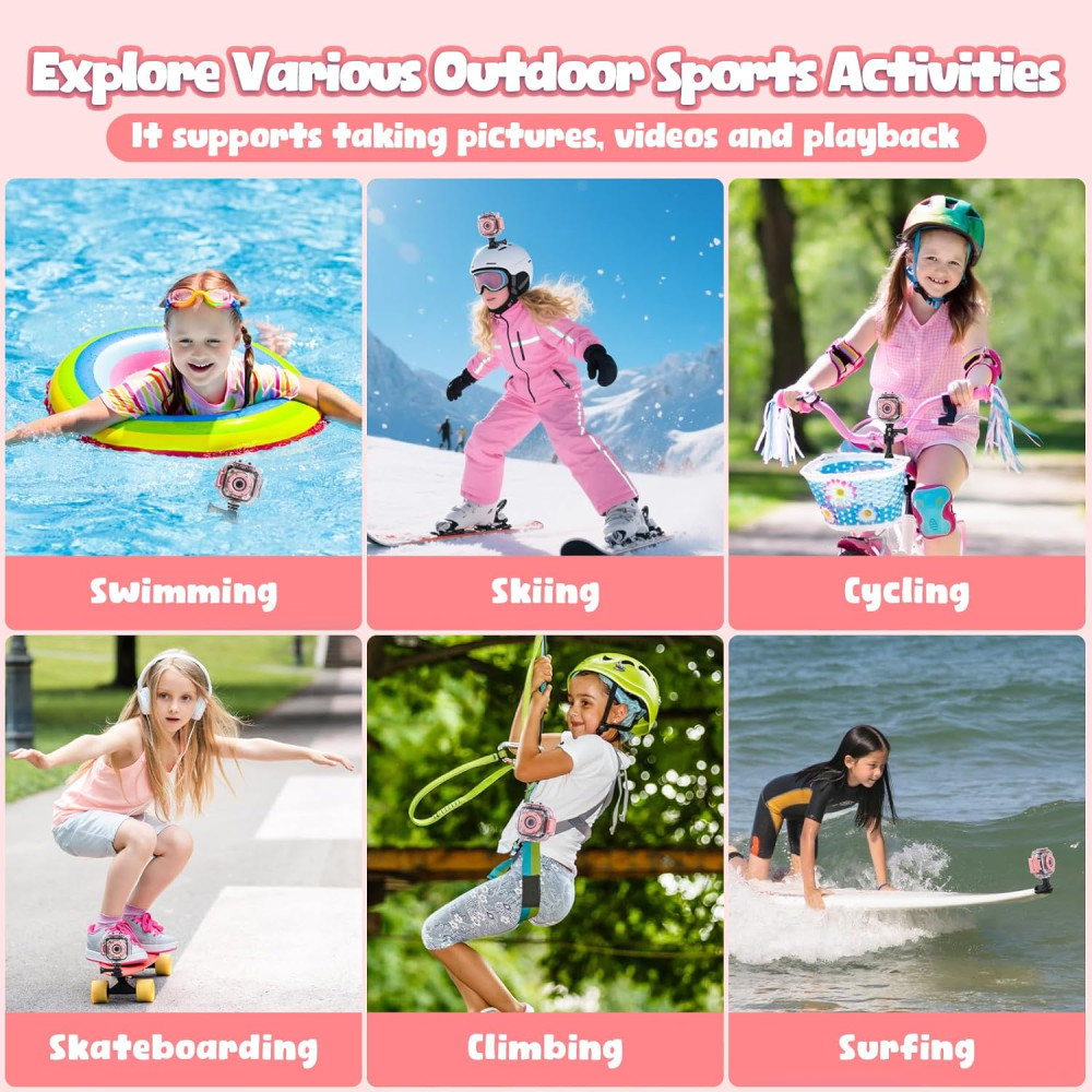 Caméra Étanche PROGRACE Kids 1080P HD pour Filles - Cadeau Enfant