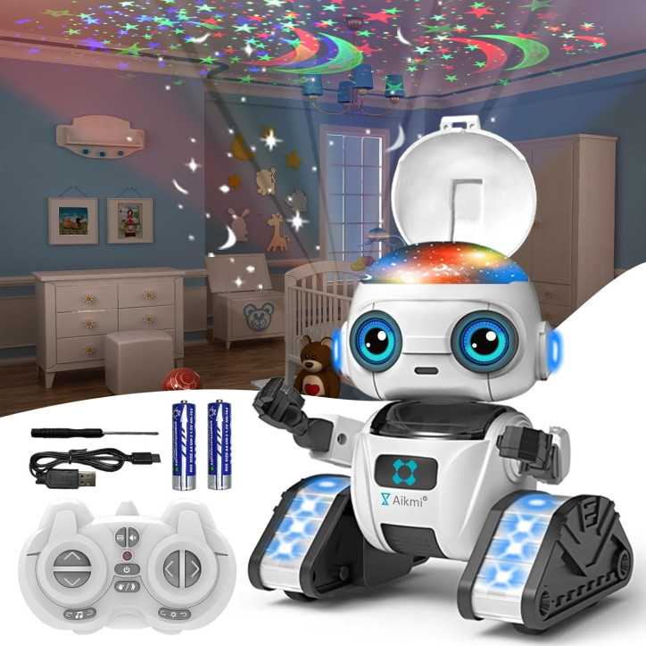 Aikmi Rechargeable Remote Control Robot Toy with Projector Night Light, Gesture Sensor & Music, White Aikmi Rechargeable Remote Control Robot Toy with Projector Night Light, Gesture Sensor & Music, White