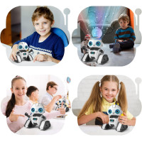 Aikmi Rechargeable Remote Control Robot Toy with Projector Night Light, Gesture Sensor & Music, White