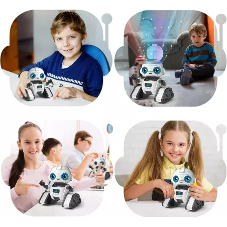 Aikmi Robot Télécommandé Rechargeable avec Projecteur, Capteur Gestuel et Musique pour Enfants 5-7 ans (Blanc)
