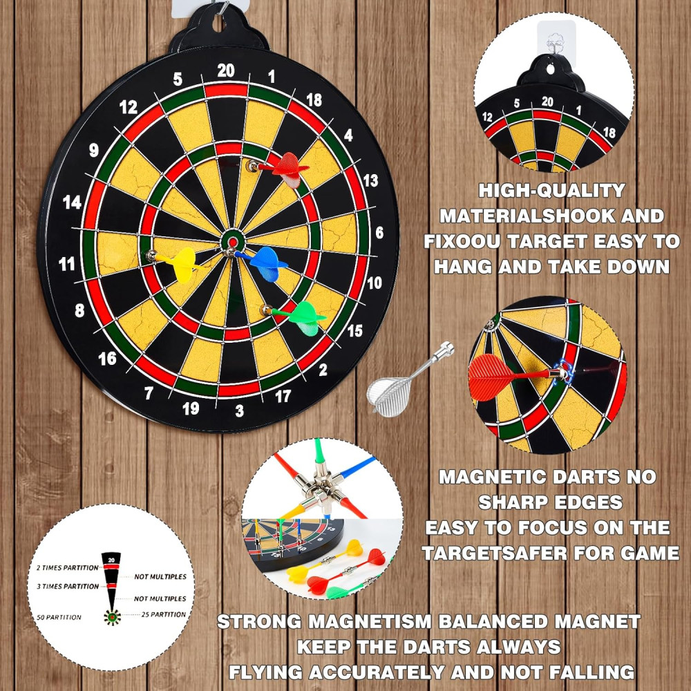 Magnetic Dart Board 16in Double-Sided for Kids & Adults with Safe Darts