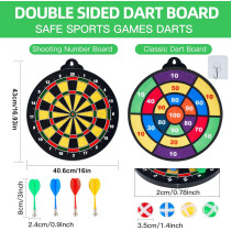 Magnetic Dart Board 16in Double-Sided for Kids & Adults with Safe Darts