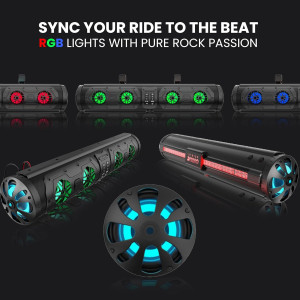 Golf Cart Bluetooth Sound Bar 28 Waterproof RGB LED 8 Speaker System