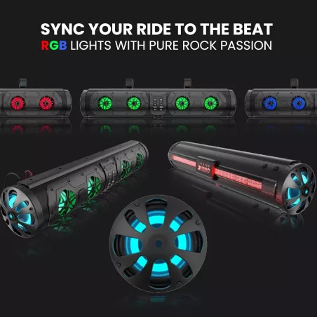 Barre de Son Bluetooth 28 Étanche RGB pour Golf Cart, 8 Haut-Parleurs HiFi 2.1, Support T Inclus