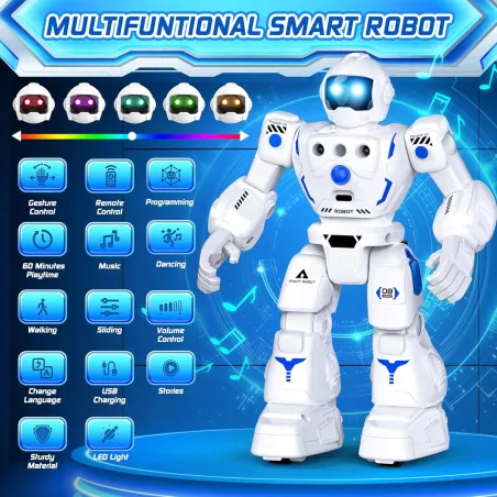 Robot programmable télécommandé pour enfants 3-12 ans, danse, chant, marche, capteurs gestuels, cadeau Noël