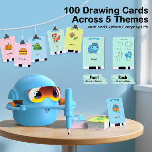 Montessori Drawing Robot for Kids with 16 Pens, 100 Cards & Music