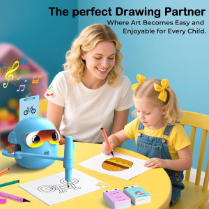 Montessori Drawing Robot for Kids with 16 Pens, 100 Cards & Music