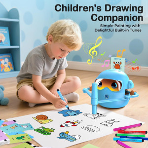 Montessori Drawing Robot for Kids with 16 Pens, 100 Cards & Music