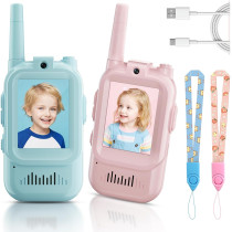 Rechargeable Video Walkie Talkies for Kids 3-12 - 2 Pack Blue/Pink