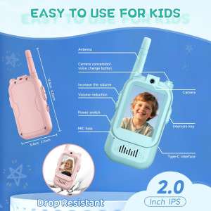 Rechargeable Video Walkie Talkies for Kids 3-12 - 2 Pack Blue/Pink