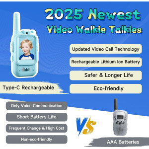 Rechargeable Video Walkie Talkies for Kids 3-12 - 2 Pack Blue/Pink