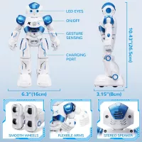SGILE Robot Télécommandé Programmable à Détection de Geste Rechargeable pour Enfants 3-12 Ans, Bleu