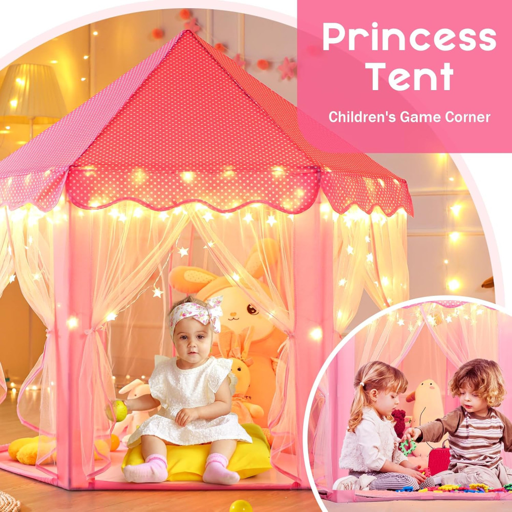 Monobeach Princess Castle Play Tent with Star Lights for Kids – 55x53 Monobeach Princess Castle Play Tent with Star Lights for Kids – 55x53