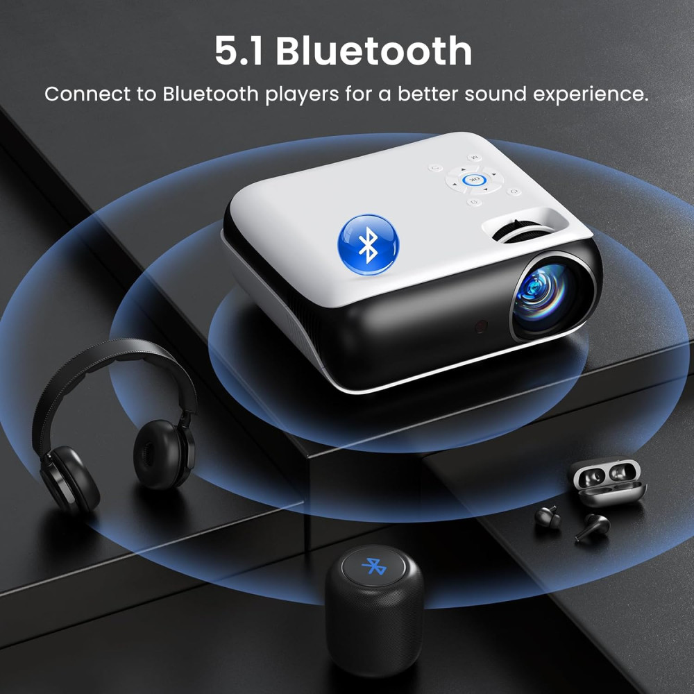 HAPPRUN 1080P Bluetooth Projector - Portable Full HD Outdoor Movie Player