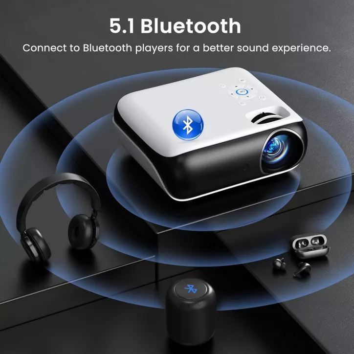 Projecteur HAPPRUN 1080P Bluetooth Full HD Portable avec Haut-parleur Intégré, Compatible Smartphone, HDMI, USB, PS5