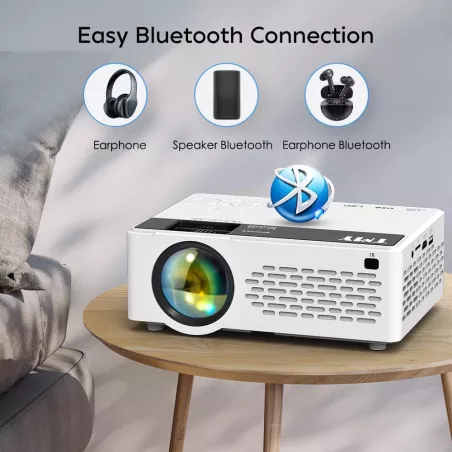 Projecteur portable TMY 1080P Full HD Bluetooth, compatible TV Stick, Smartphone, HDMI, USB, intérieur et extérieur