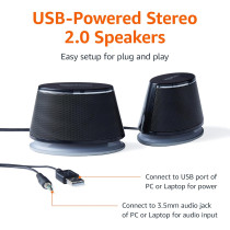 Amazon Basics Stereo 2.0 PC Speakers, USB-Powered, 3.5mm Aux Input