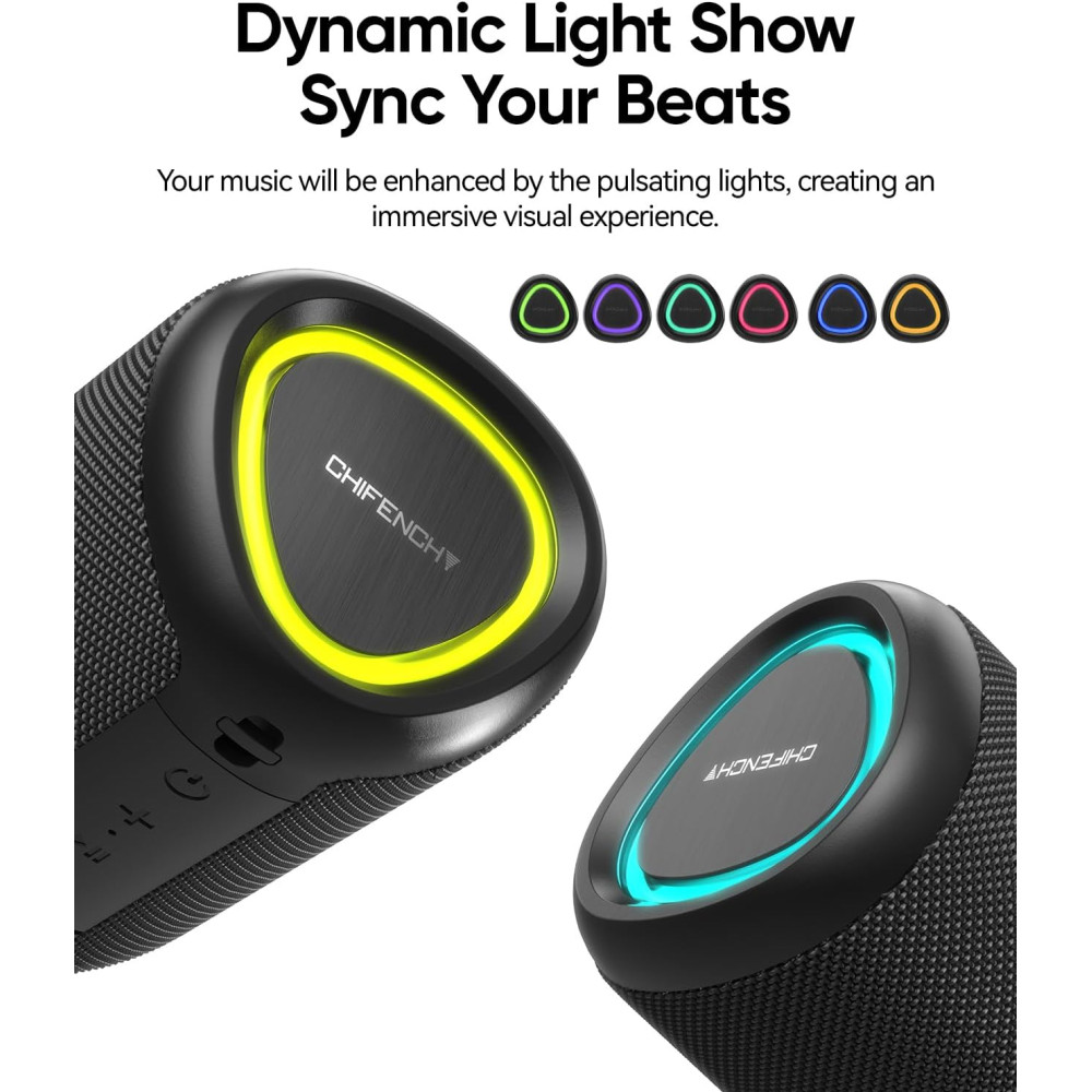 Portable Bluetooth Speaker with Lights | Waterproof, Powerful Sound, TWS