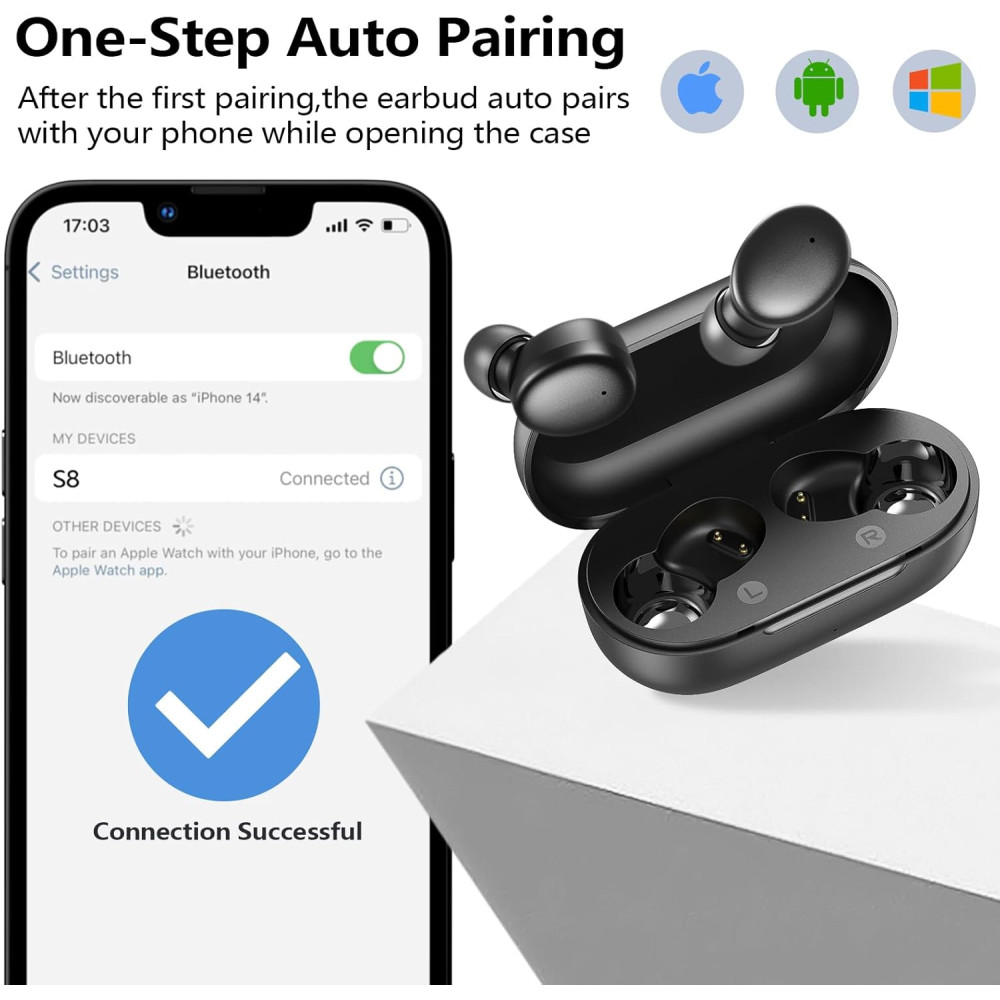 Kurdene Wireless Earbuds Bluetooth 5.3, Deep Bass, Clear Calls, Lightweight