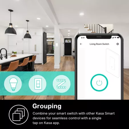 Kasa Smart Light Switch HS200P3, câble neutre requis, Wi-Fi 2.4GHz, compatible Alexa/Google, blanc