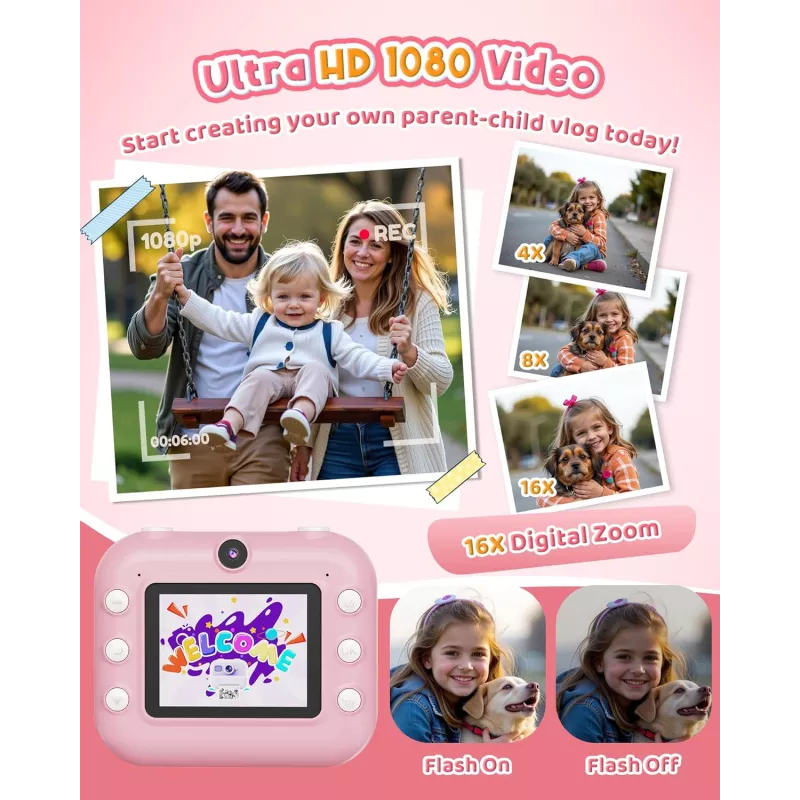 Caméra Instantanée Enfants 1080P Double Selfie Cadeau Idéal