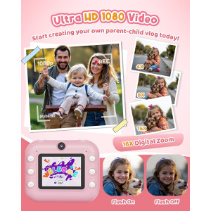 Caméra Instantanée Enfants 1080P Double Selfie Cadeau Idéal