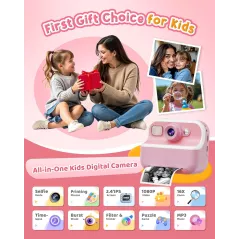 Caméra Instantanée Enfants 1080P Double Selfie Cadeau Idéal