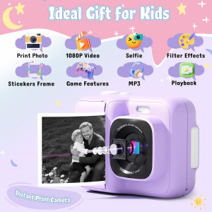 Kids Camera 1080P Instant Print for Kids with 32GB Card & Paper - Purple
