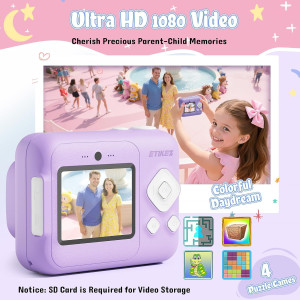 Kids Camera 1080P Instant Print for Kids with 32GB Card & Paper - Purple