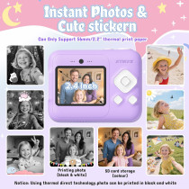 Kids Camera 1080P Instant Print for Kids with 32GB Card & Paper - Purple