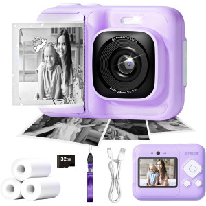 Kids Camera 1080P Instant Print for Kids with 32GB Card & Paper - Purple
