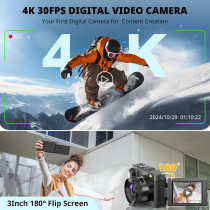 2024 4K Digital Camera 48MP for Vlogging & Travel - Autofocus, Flip Screen