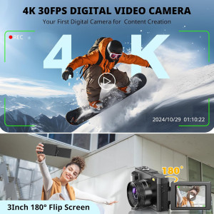 Appareil Photo 4K 48MP Vlogging 2024 avec Écran 180° et Zoom