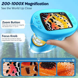 1000X Handheld Kids Microscope with 4K Screen & 12 Slides – Portable Gift
