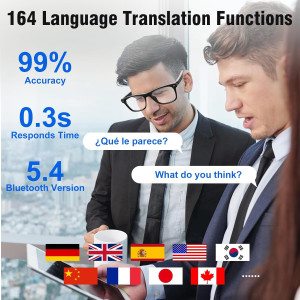 Lunettes Traduction AI 164 Langues, Musique & Appels Bluetooth