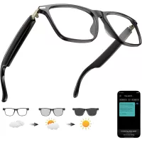 Lunettes Intelligentes AI Traduction Bluetooth Chat GPT 164 Langues, Verres Changeants, Casque Audio
