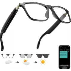 Lunettes Intelligentes AI Traduction Bluetooth Chat GPT 164 Langues, Verres Changeants, Casque Audio