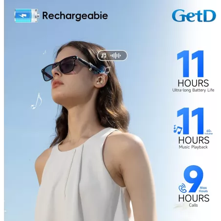 Lunettes AI GetD unisexes, traduction en 147 langues, lecture musique 11h, verres photochromiques, Bluetooth