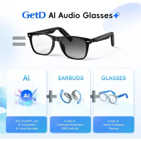 Lunettes AI GetD à Traduction 147 Langues & Musique 11H