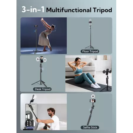 USKEYVISION Trépied Auto Suivi Visage 360°, Selfie Stick iPhone avec Lumière + Télécommande, 70”