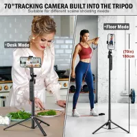 Trépied Auto Suivi Visage 360° avec Télécommande et Contrôle Gestuel, Compatible Android/iPhone, Selfie Stick Vlog